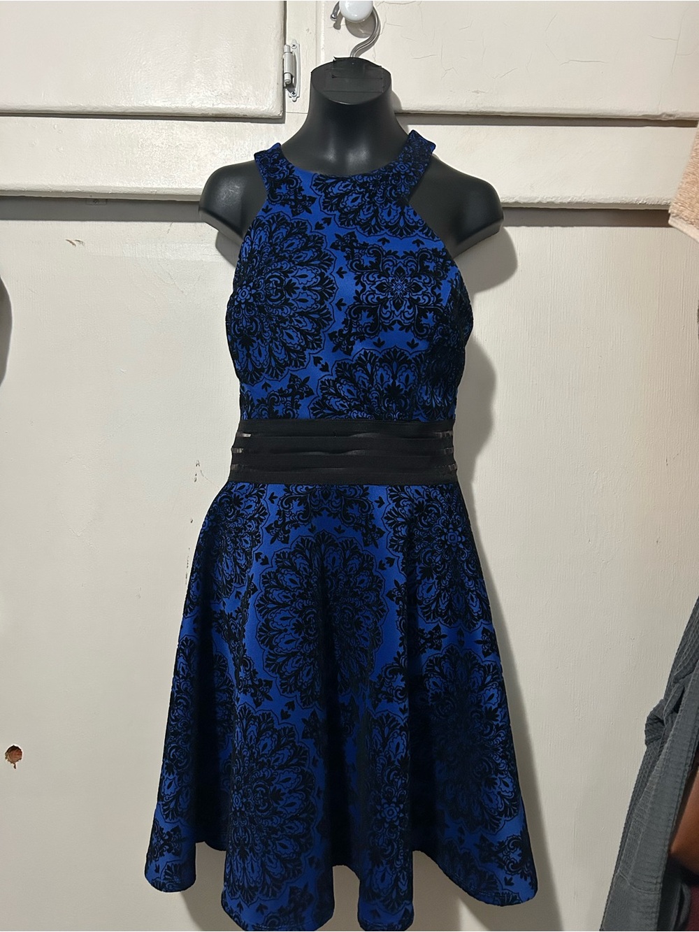 City Studio Blue and Black Halter Fit-and-Flare Dress